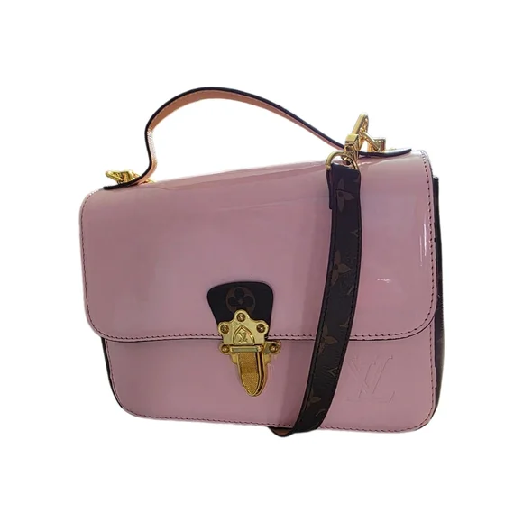 Fashion Pink & Brown Monogram Crossbody Hand Bag EUC - Picture 5 of 8